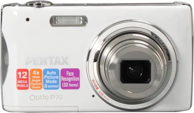 Alt view image 8 of 11 - PENTAX Optio P70 White 12 MP 4X Optical Zoom 27.5mm Wide Angle Digital Camera