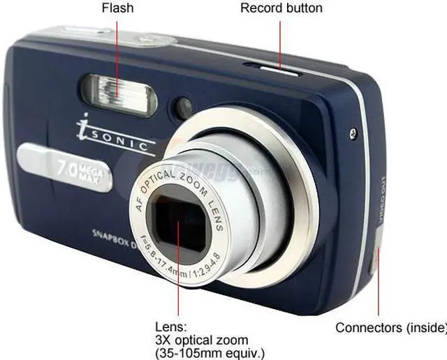 Alt view image 3 of 9 - iSONIC SnapBox DC520 Dark Blue 5.19 MP 3X Optical Zoom Digital Camera