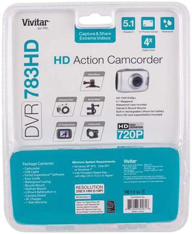 Alt view image 19 of 19 - Vivitar DVR783HD-SIL-WM 5.1MP Action Camcorder 720p Silver