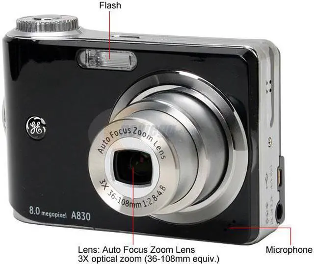 Alt view image 2 of 12 - GE A830 Black 8.0 MP 3X Optical Zoom Digital Camera