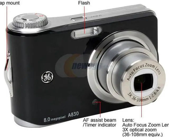 Alt view image 3 of 12 - GE A830 Black 8.0 MP 3X Optical Zoom Digital Camera