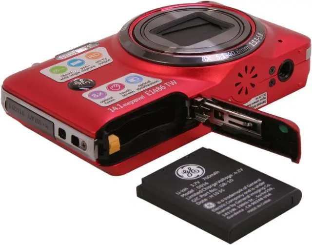 Alt view image 7 of 8 - GE E1486TW Red 14.1 MP 8X Optical Zoom 28mm Wide Angle Digital Camera HDTV Output