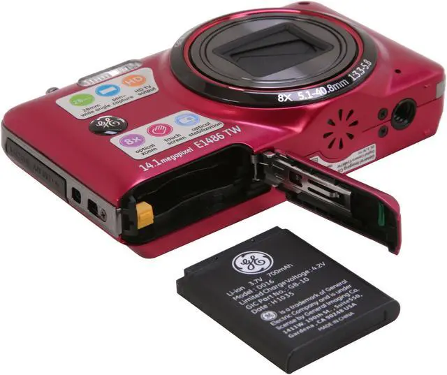 Alt view image 7 of 8 - GE E1486TW Ruby Red 14.1 MP 8X Optical Zoom 28mm Wide Angle Digital Camera HDTV Output