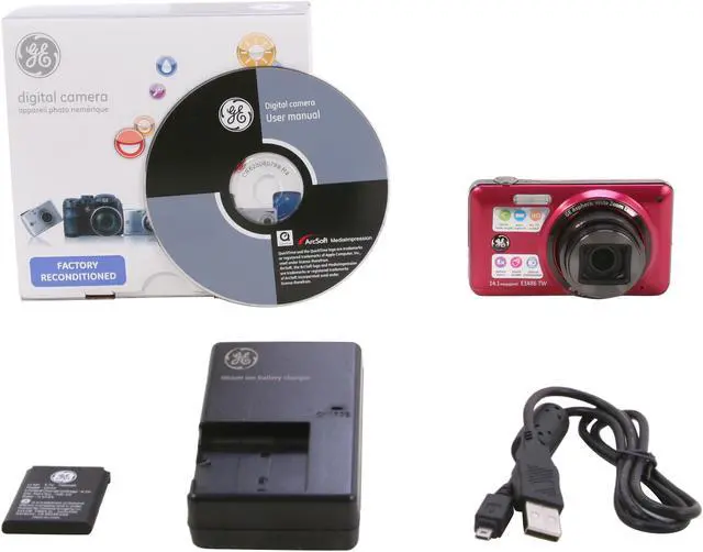 Alt view image 8 of 8 - GE E1486TW Ruby Red 14.1 MP 8X Optical Zoom 28mm Wide Angle Digital Camera HDTV Output