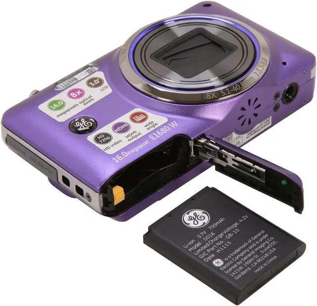 Alt view image 7 of 8 - GE E1680W Purple 16 MP 8X Optical Zoom 28mm Wide Angle Digital Camera HDTV Output