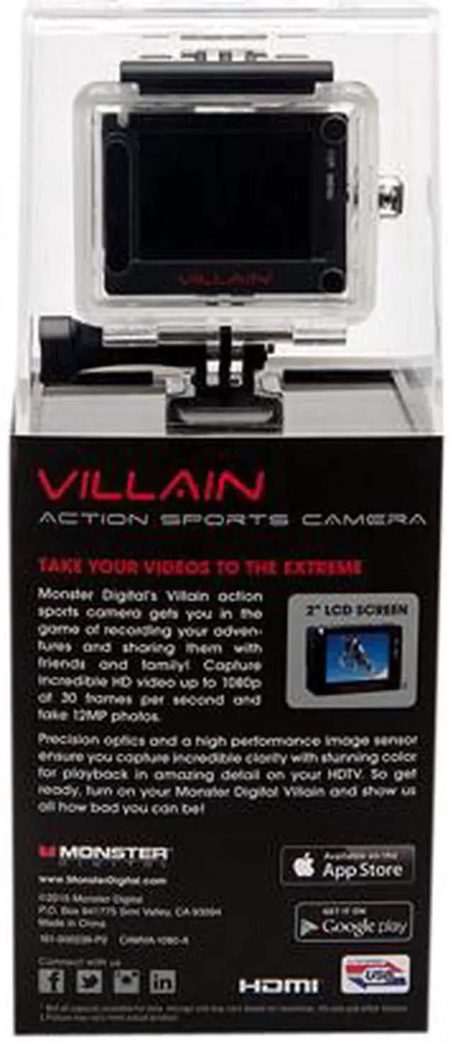 Alt view image 11 of 14 - Monster Digital Villain Action Camera - 1080p 30fps HD Video with 32GB micro SD and 16 Accessories [CAMVA-1080p]