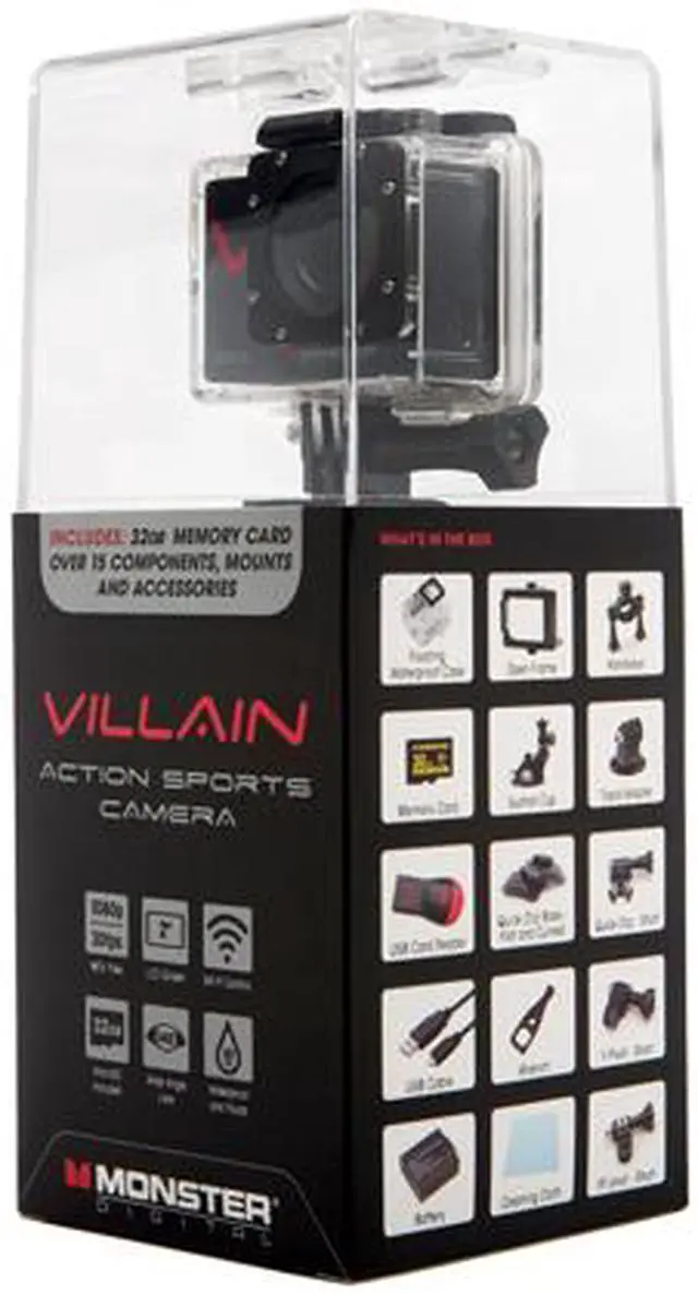 Alt view image 12 of 14 - Monster Digital Villain Action Camera - 1080p 30fps HD Video with 32GB micro SD and 16 Accessories [CAMVA-1080p]
