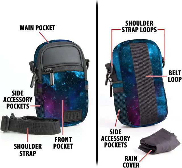 Alt view image 4 of 4 - Compact Point and Shoot Camera Case Galaxy Sling Bag with Rain Cover, Accessory Pockets and Shoulder Strap by USA Gear