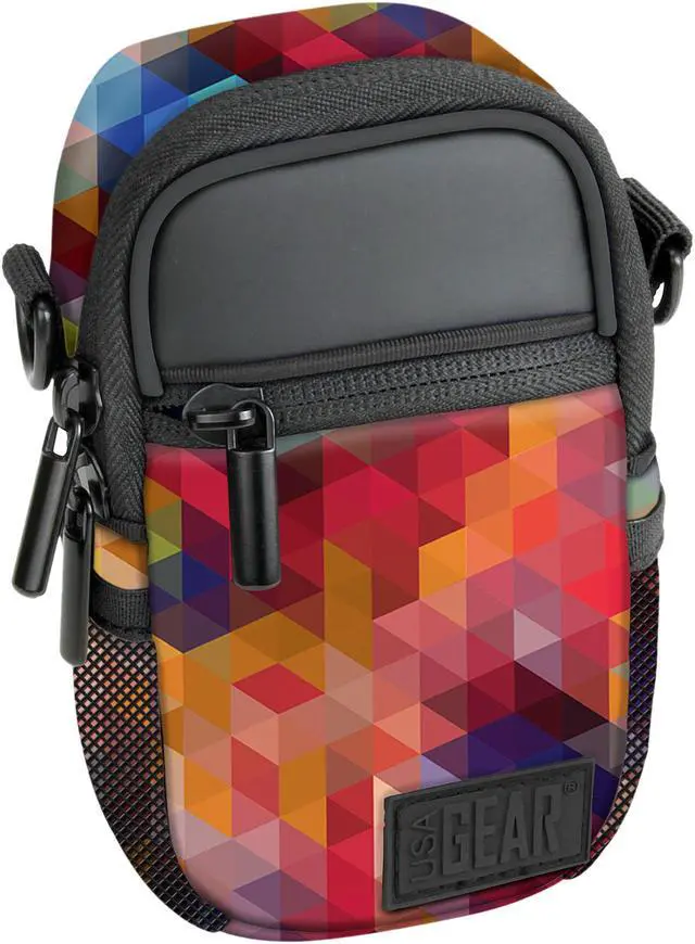 Alt view image 3 of 4 - Compact Point and Shoot Camera Case Geometric Sling Bag with Rain Cover, Accessory Pockets and Shoulder Strap by USA Gear