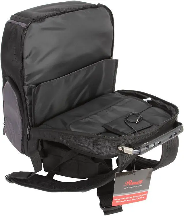 Alt view image 5 of 11 - Rosewill Shine-View - RDCB-12001 - Black Backpack for DSLR Camera, Lens and 17.30" Notebook - Holds 5 Extra Lenses, Flash, Battery and Charger - Convenient Side Access Doors