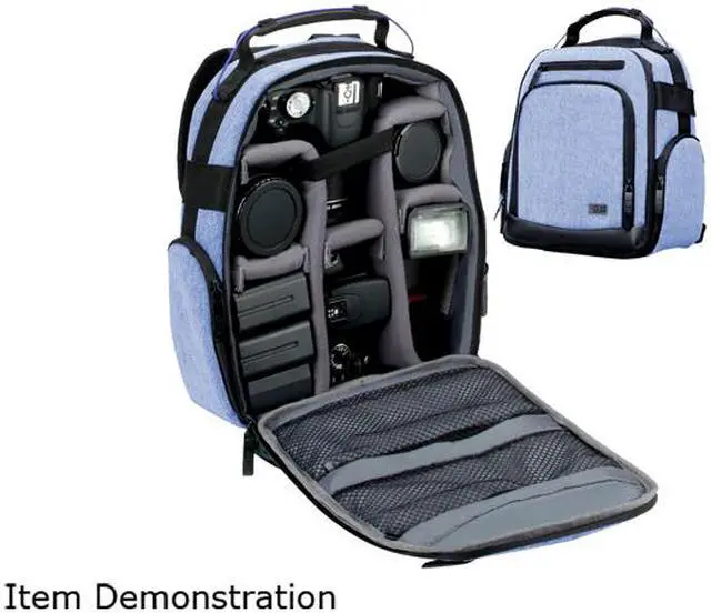 Alt view image 4 of 6 - USA Gear Compact Digital Camera Backpack (Blue) with Customizable Accessory Dividers, Weather Resistant Bottom, Comfortable Back Support for Canon EOS T5 / T6 - Nikon D3300 / D3400 and More SLRs