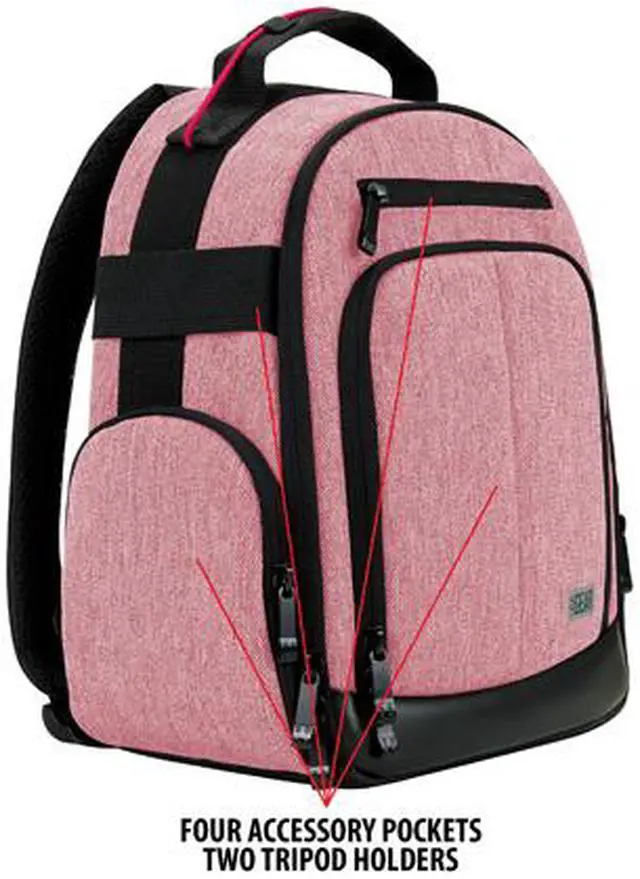 Alt view image 5 of 6 - USA Gear Compact Digital Camera Backpack (Red) with Customizable Accessory Dividers, Weather Resistant Bottom, Comfortable Back Support for Canon EOS T5 / T6 - Nikon D3300 / D3400 and More SLRs