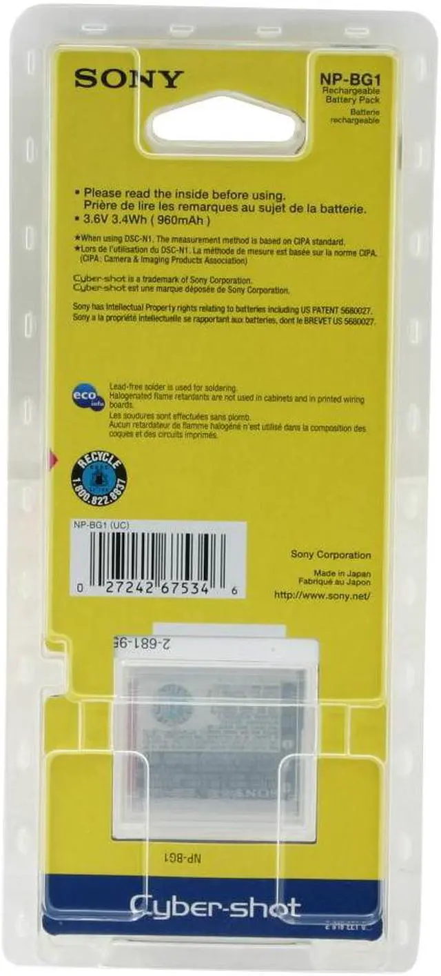 Alt view image 2 of 2 - SONY NP-BG1 960mAh Rechargeable Battery Pack
