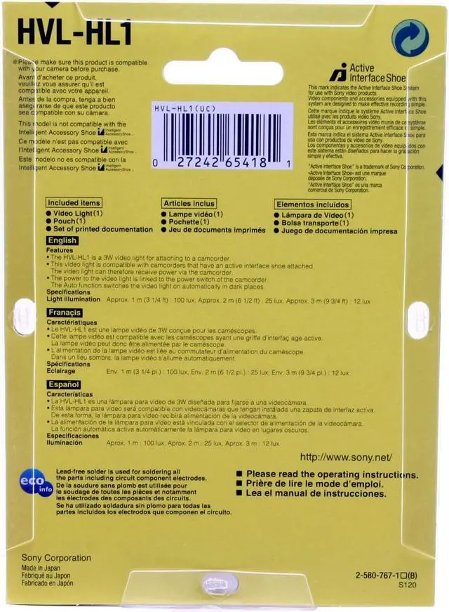 Alt view image 2 of 2 - SONY HVL-HL1 3 Watt Video Light