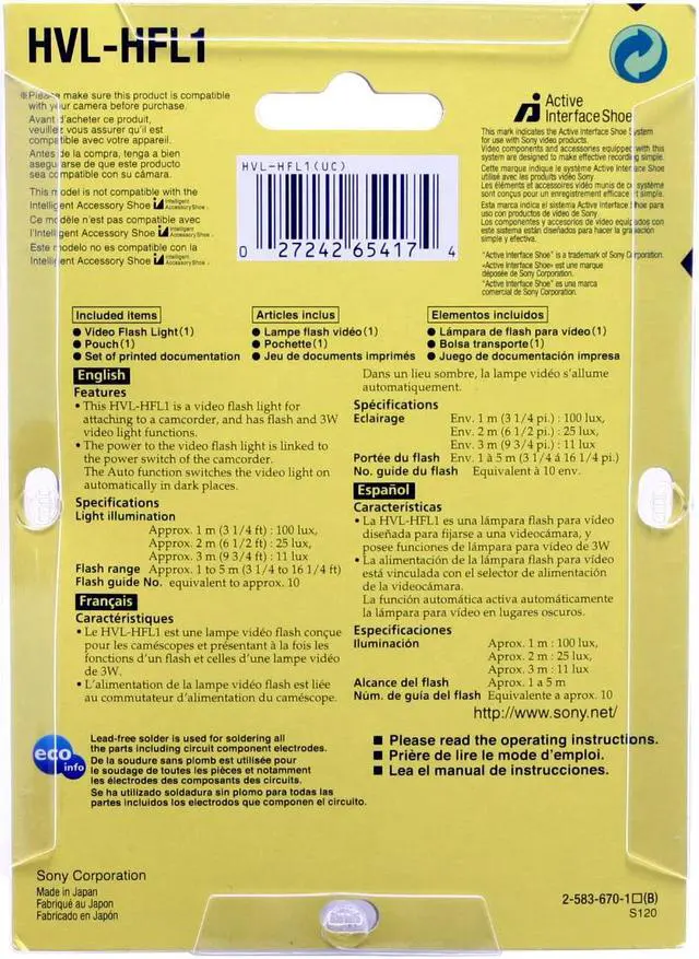 Alt view image 2 of 2 - SONY HVL-HFL1 Combination Video Flash Light