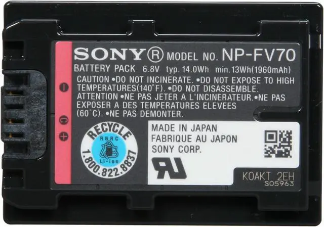 Alt view image 4 of 6 - SONY NP-FV70 2060 mAh Lithium-Ion Rechargeable Camcorder Battery Pack