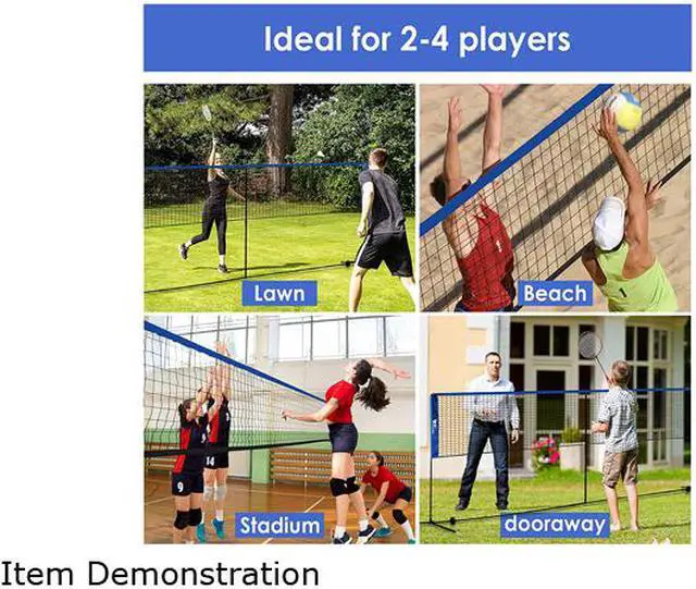 Alt view image 4 of 7 - Amzdeal 17ft. Portable Badminton & Volleyball Net Set, for Indoor Outdoor, Blue