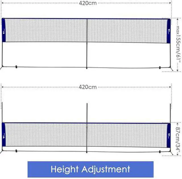 Alt view image 6 of 7 - Amzdeal 17ft. Portable Badminton & Volleyball Net Set, for Indoor Outdoor, Blue