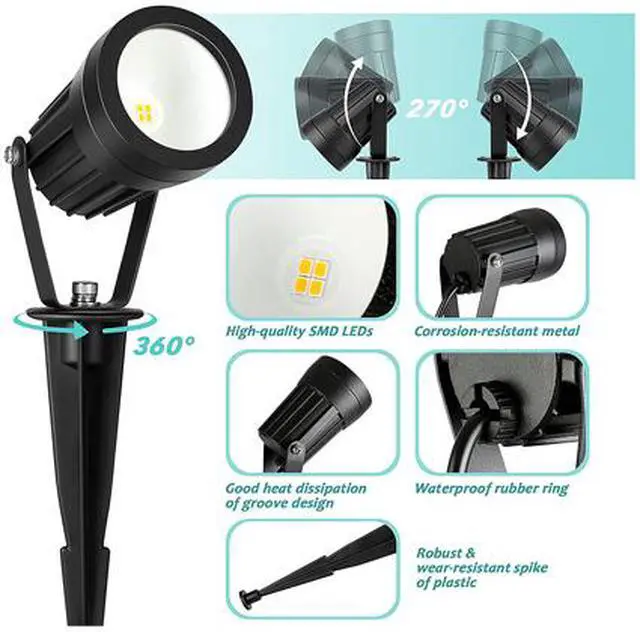 Alt view image 2 of 9 - Albrillo 6 Pack LED Landscape Spotlights - 3.5W 12V Low Voltage Garden Spotlight with 3000K Warm White, IP65 Waterproof, Metal & Glass, 66FT LED Outdoor Spotlights for Garden Yard Patio Walkway