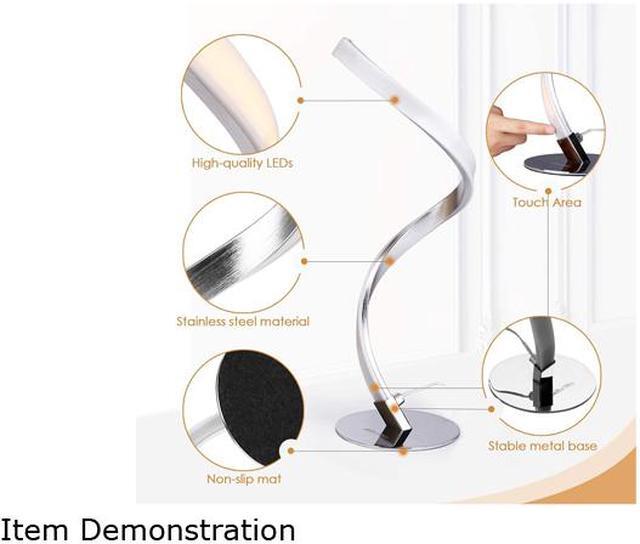 Alt view image 5 of 9 - Albrillo Spiral Design LED Table Lamp - Dimmable Desk Lamp Touch Button, Warm White 3000K Bedside Lamps of Stainless Steel, 1.5m Cable, 5W 450LM Nightstand Lamps, for Bedroom, Office, Living Room