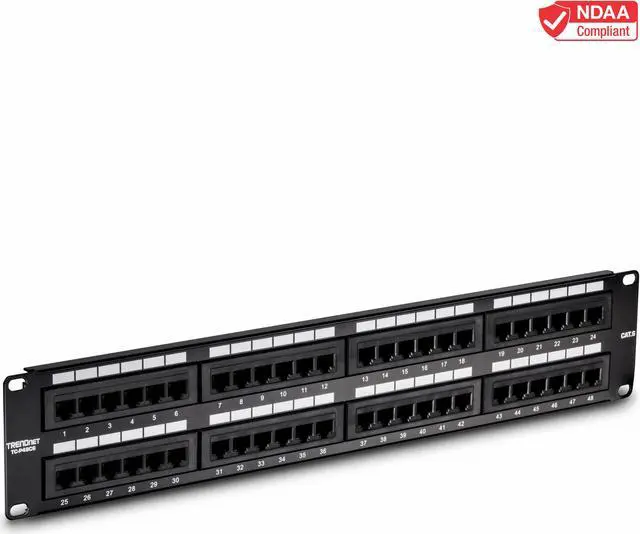 Main image of TRENDnet 48-Port Cat6 Unshielded Patch Panel, Wallmount Or Rackmount, Compatible With Cat3,4,5,5e,6 Cabling, For Ethernet, Fast Ethernet, Gigabit Applications, Black, TC-P48C6