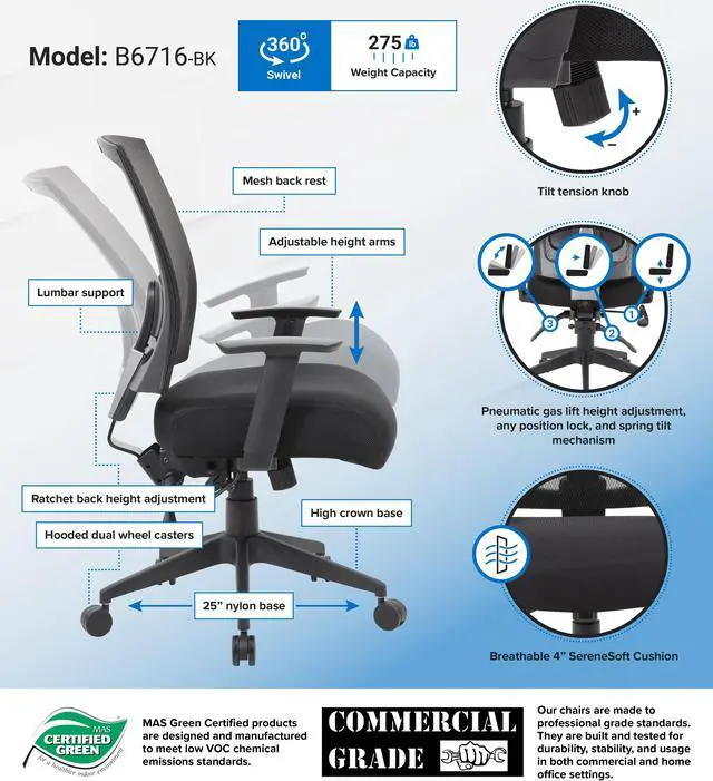 Alt view image 7 of 7 - Norstar B6716-BK with BHR6990-BK Head Rest