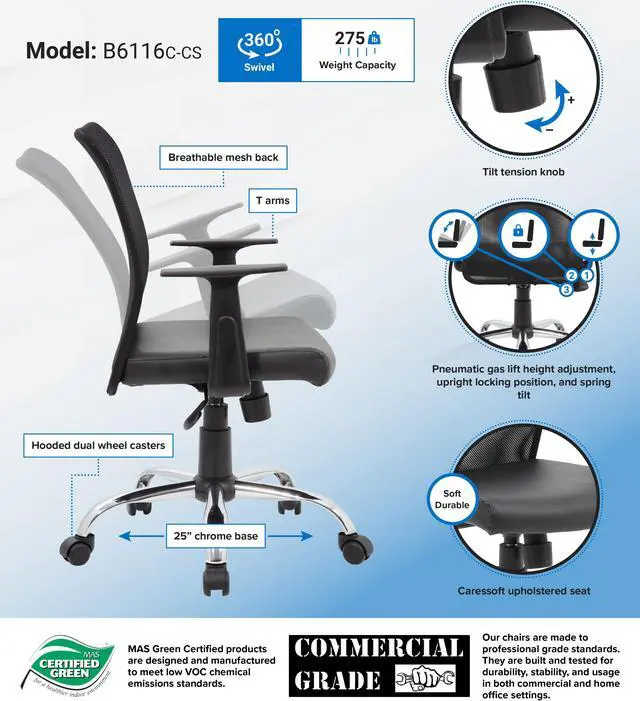 Alt view image 7 of 7 - Norstar B6116C-CS Mesh Task Chair With T-Arms