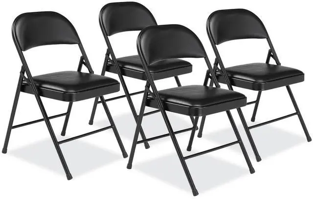 Main image of NPS 950 Vinyl Padded Steel Folding Chair - Supports Up to 250 lb - 17.75" Seat Height, Black - 4/Carton