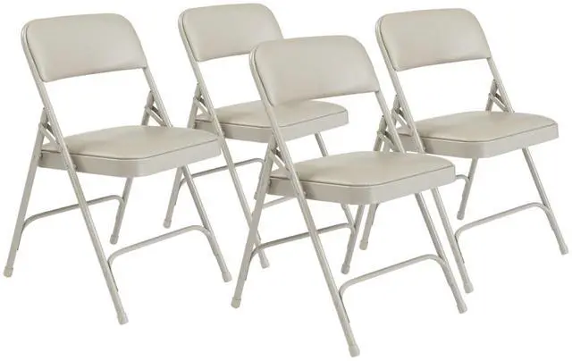 Main image of NPS 1202 Premium Vinyl Dual-Hinge Folding Chair - Supports Up to 500lb - 17.75" Seat Height - Warm Gray - 4/Carton