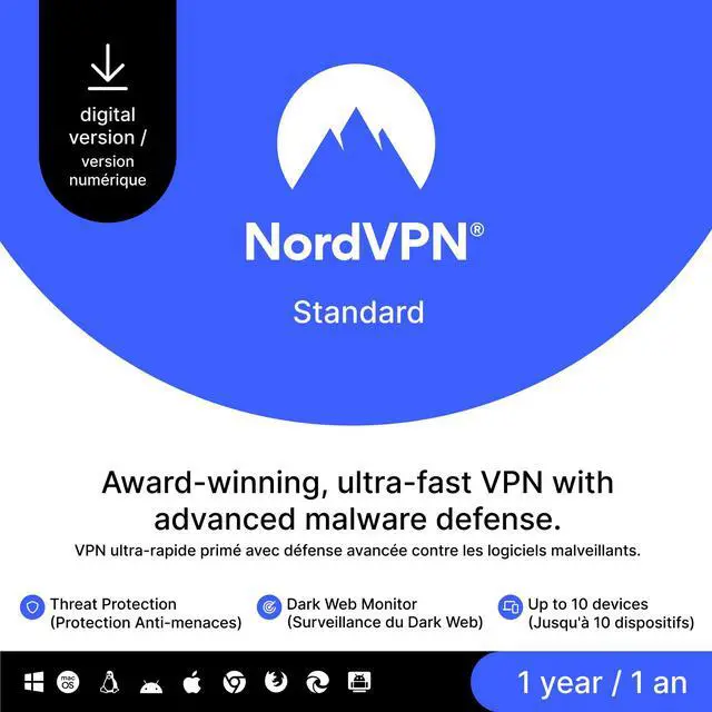 Main image of NordVPN Standard - 1-Year VPN & Cybersecurity Software Subscription For 10 Devices