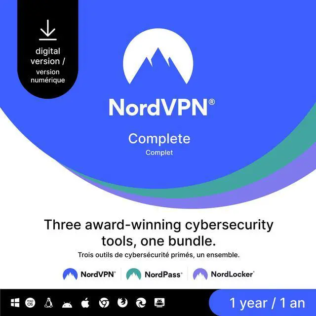 Main image of NordVPN Complete - 10 Devices 1 Year Cybersecurity Package (VPN, Password Manager, and Encrypted Cloud)