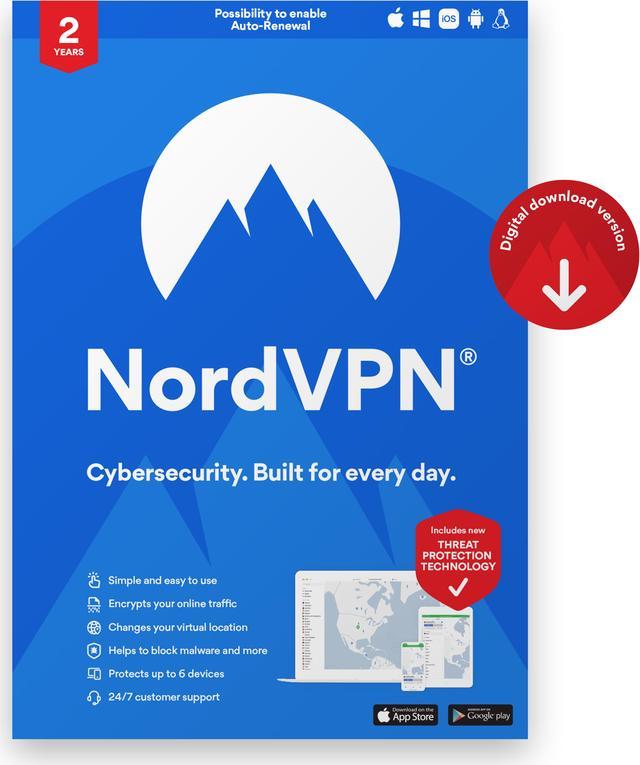 NordVPN Internet Security and Privacy Software - 6 devices / 2 Years -  Download 