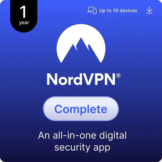 Main image of NordVPN Complete, 10 Devices / 1 Year, All-in-One Digital Security, Digital Code