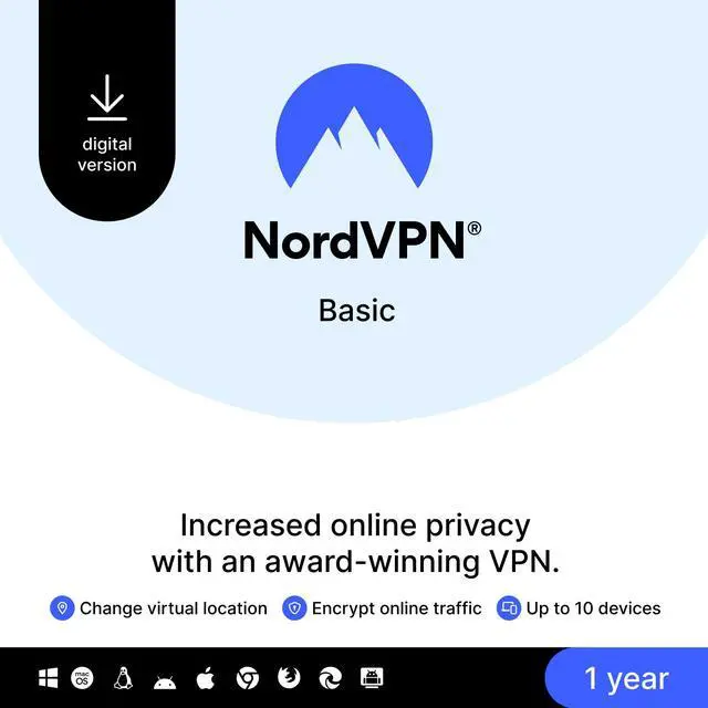 Main image of NordVPN Basic VPN Service 1-Year Subscription - 10 Devices