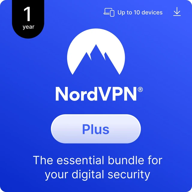 Main image of NordVPN Plus, 10 Devices / 1 Year, Essential Digital Security Bundle, Digital Code