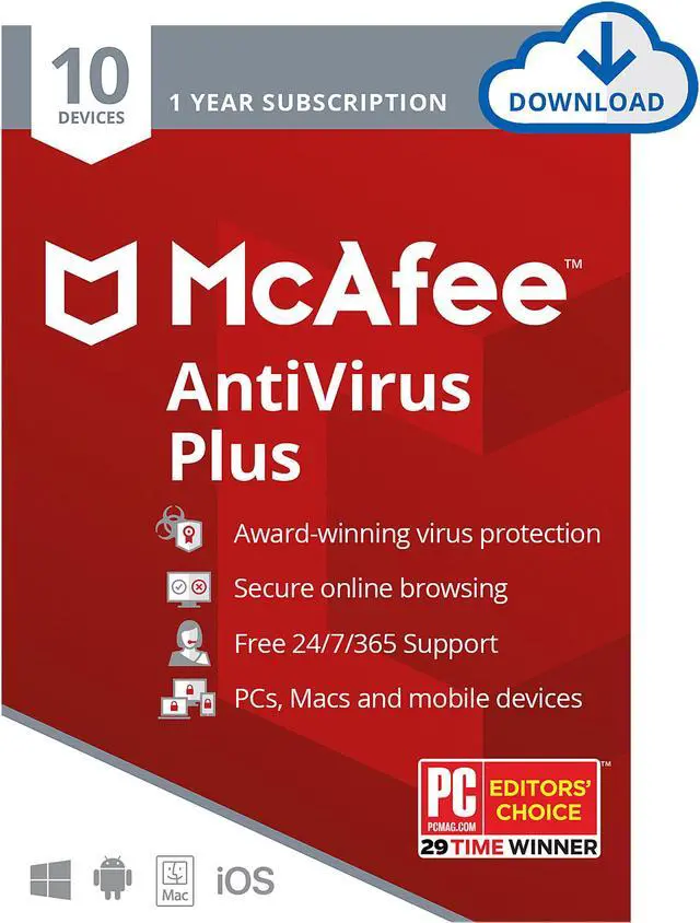 Main image of McAfee AntiVirus Plus 2022 - 1 Year / 10 Devices - Download Code