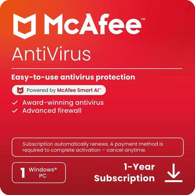 Main image of McAfee AntiVirus (Windows) 2025 - 1 Device - 1-Year Subscription with Auto-Renewal (Digital Download)