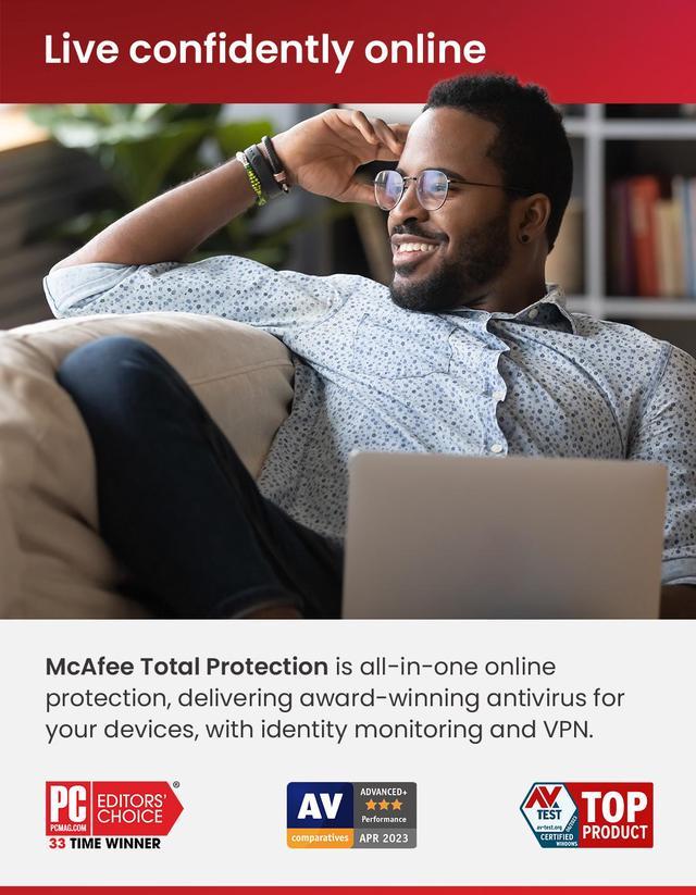  McAfee Total Protection, 3 Device, Antivirus Internet  Security Software, VPN, Password Manager, Dark Web Monitoring, 1 Year  Subscription