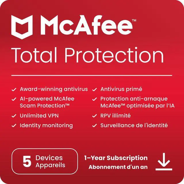 Main image of McAfee Total Protection 5 Device (Windows/Mac/Android/iOS) - 1 Year Subscription [Digital Code]