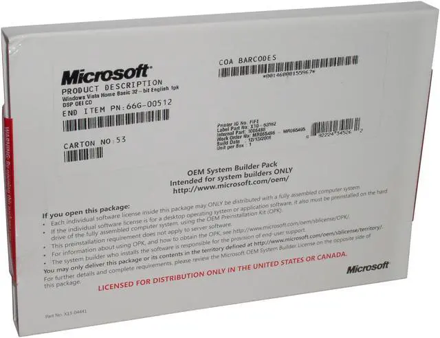 Alt view image 3 of 3 - Microsoft Windows Vista 32-Bit Home Basic for System Builders Single Pack CD - OEM