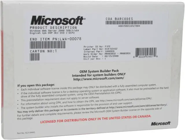 Main image of Microsoft Windows Web Server 2008 32bit/64bit English 1-Pack DVD - OEM