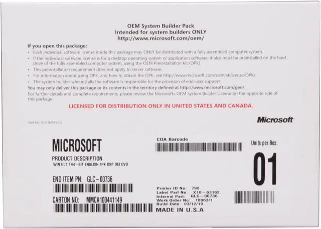 Alt view image 14 of 14 - Microsoft Windows 7 Ultimate 64-bit 1-Pack for System Builders - OEM