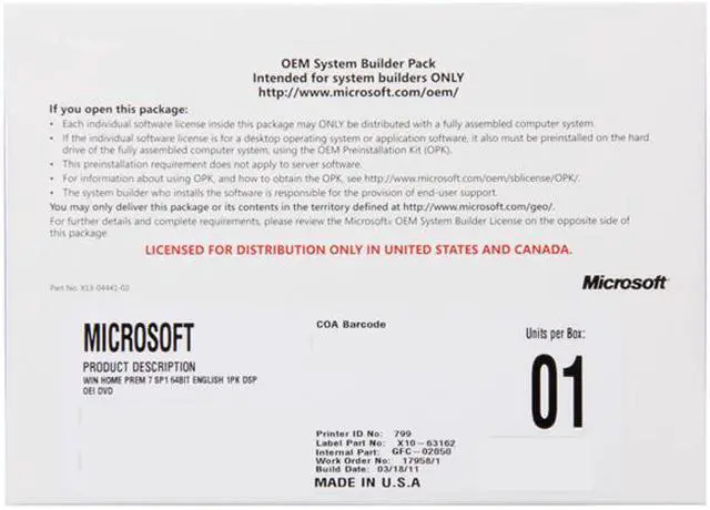 Alt view image 2 of 2 - Microsoft Windows 7 Home Premium SP1 32-bit - 3 Pack - OEM