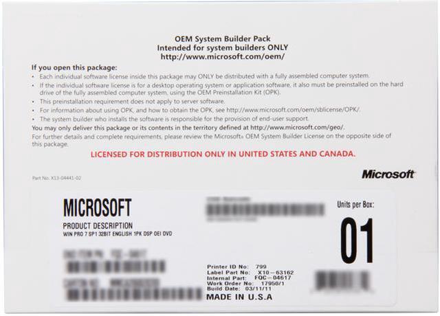 Alt view image 2 of 2 - Microsoft Windows 7 Professional SP1 32-bit - OEM
