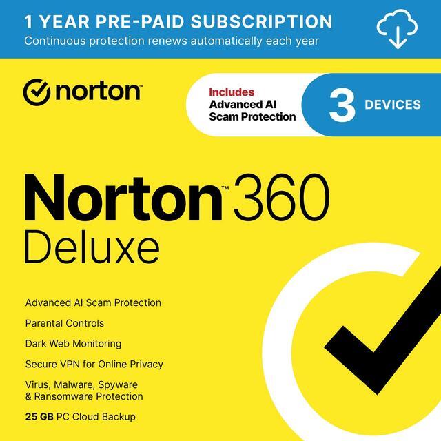 Main image of Norton 360 Deluxe 2025, Antivirus software for 3 Devices with Auto-Renewal – Includes Advanced AI Scam Protection, VPN & PC Cloud Backup [Download]