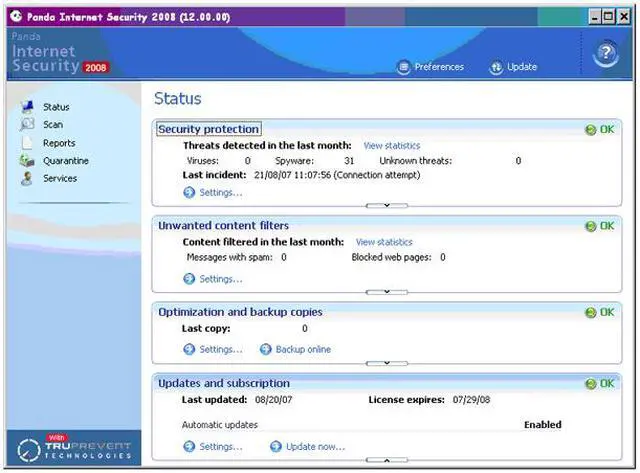 Alt view image 6 of 15 - Panda Security Internet Security 2008 3 user