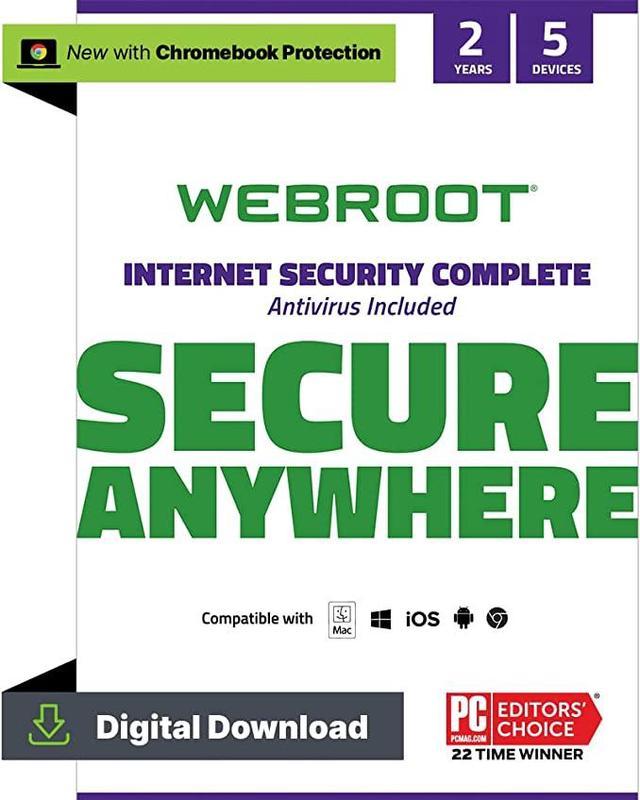 Webroot Internet Security Complete 2024 - 5 Device - 2 Year Download for  PC/Mac/Chromebook/Android/IOS + Password Manager, Performance Optimizer &  Cloud Backup 