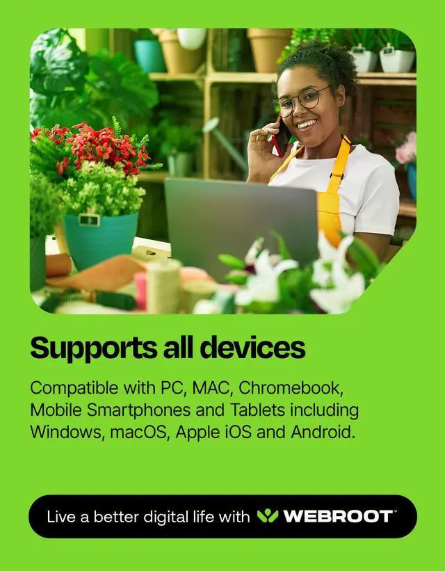Alt view image 9 of 9 - Webroot Complete Internet Security Complete + Antivirus - 5 Devices - 1-Year – Download Android, Apple iOS, Chrome, Mac OS, Windows