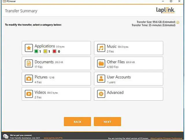 Alt view image 5 of 7 - Laplink PCmover Professional - 1 Use (Moves Applications, Files, and Settings to Your New PC) Download
