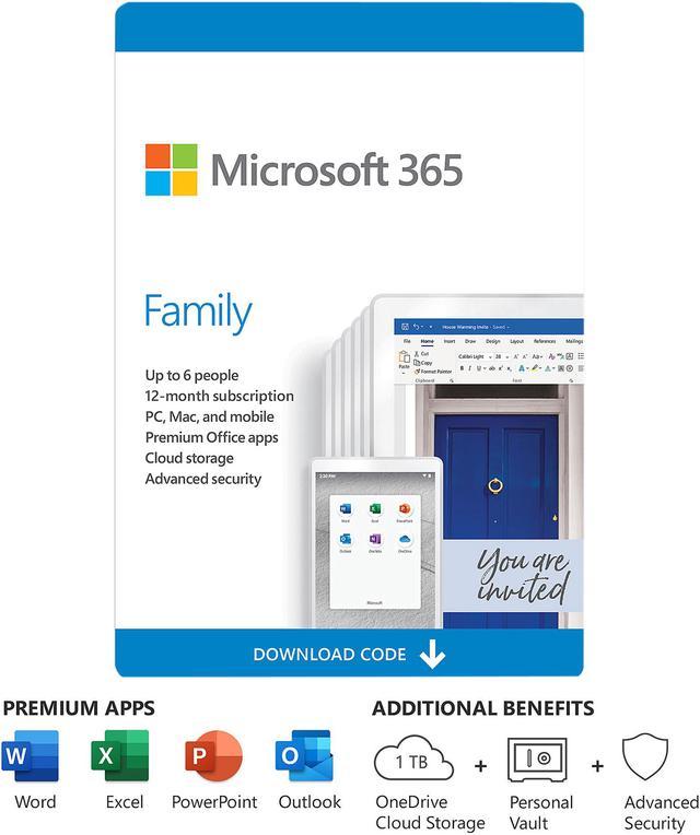 Microsoft 365 Family, 6 Users 1 Year, Premium Office Apps, 1 TB OneDrive  Cloud Storage, Bilingual, PC/Mac Download Office & Accounting - Download -  